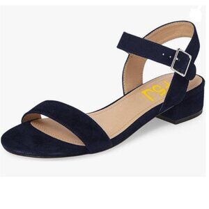 FSJ Navy Open Toe Block Low Heel Ankle Strap Sandals Comfort Summer Shoes